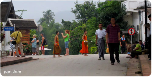 Monks & tourists in Luang Prabang